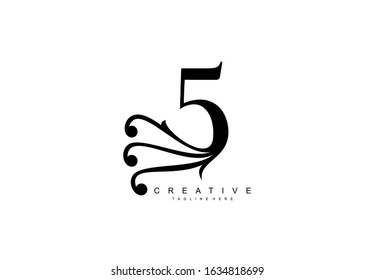 5 Linked Abstract Flourish Monogram Shape Vector Logo Template