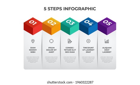 5 List Of Steps, Column Layout Table Diagram With Number Sequence, Infographic Element Template Vector