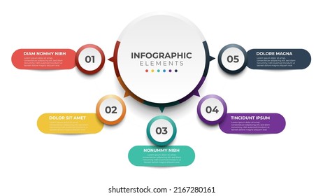 5 list of steps, layout diagram with number of sequence, circular infographic element template