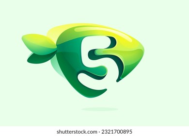 5 logo. Environment friendly number five. 3D realistic icon cut out of triangle arrow shape. Watercolor forest eco logo with green leaves. Vector for play button, healthy food, agriculture adv.