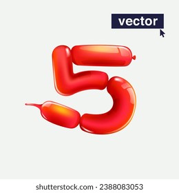 5 logo. Number five in balloon twisting style. Realistic 3D render sign. Vector icon for Black Friday, Christmas and New Year's Sale. Perfect for happy birthday banner, gift branding, kids labels.