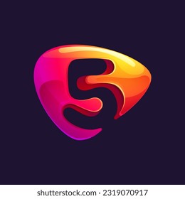 5 logotipo. Número cinco cortado de la forma de esfera triangular. Plantilla de icono de flecha metálica multicolor. Resumen del elemento de diseño vectorial. Perfecto para botón de juego, identidad fintech, emblema deportivo, aplicación de entrega.