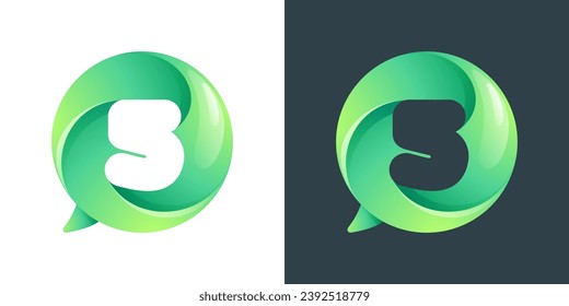 5 logo. Number five inside speech bubble with swirl pattern. Negative space style icon. Colorful gradient emblem for social media app, call center, online message, feedback icon, telemarketing screen