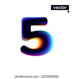 5 logotipo. Número cinco con falla de neón. Signo de gradiente multicolor con doble exposición y efecto de ilusión. Icono del vector de cambio de color brillante. Perfecto para tu vibrante partida, pantallas de juego, banner de venta.