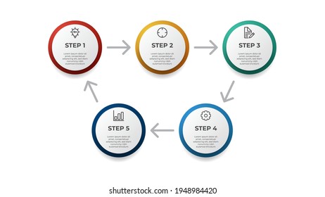 5 looping points of steps diagram layout, business infographic element template vector