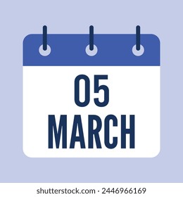 5 de marzo. Fondo gris. Calendario de Vector.