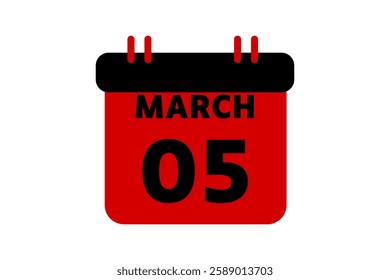 5 March calendar icon text page monthly web design on red, black and white background vector, icon, or illustration with the month of March 5