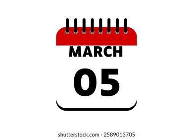5 March calendar icon text page monthly web design on red, black and white background vector, icon, or illustration with the month of March 5