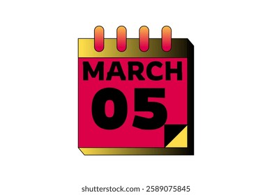 5 March calendar icon text page monthly web design on red, black, yellow and white background vector, icon, or illustration with the month of March 5
