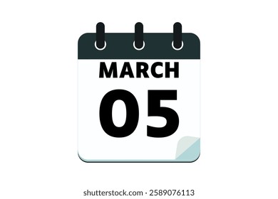 5 March calendar icon text page monthly web design on red, black deep green and white background vector, icon, or illustration with the month of March 5