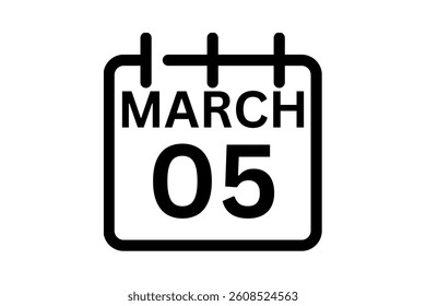 5 March calendar icon text page monthly web design on black and white background vector, icon, or illustration with the month of March 5