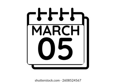5 March calendar icon text page monthly web design on black and white background vector, icon, or illustration with the month of March 5
