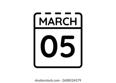 5 March calendar icon text page monthly web design on black and white background vector, icon, or illustration with the month of March 5