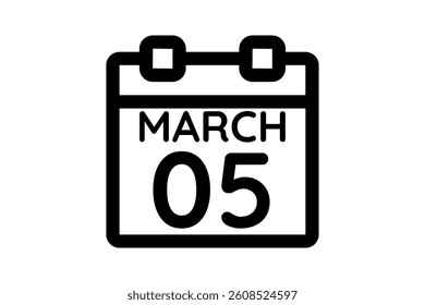 5 March calendar icon text page monthly web design on black and white background vector, icon, or illustration with the month of March 5