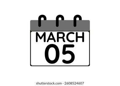 5 March calendar icon text page monthly web design on black and white background vector, icon, or illustration with the month of March 5