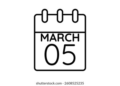 5 March calendar icon text page monthly web design on black and white background vector, icon, or illustration with the month of March 5