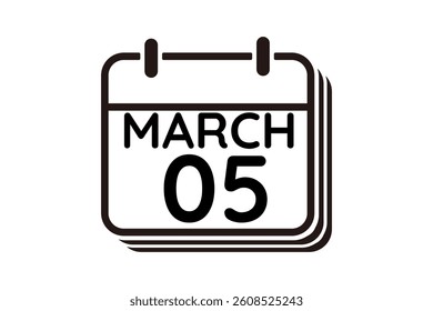 5 March calendar icon text page monthly web design on black and white background vector, icon, or illustration with the month of March 5