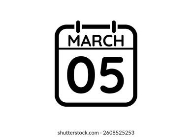 5 March calendar icon text page monthly web design on black and white background vector, icon, or illustration with the month of March 5