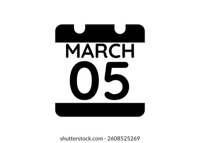 5 March calendar icon text page monthly web design on black and white background vector, icon, or illustration with the month of March 5
