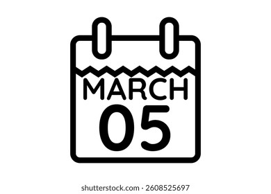 5 March calendar icon text page monthly web design on black and white background vector, icon, or illustration with the month of March 5