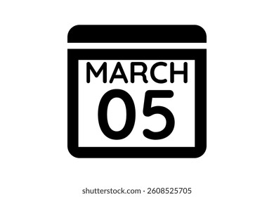 5 March calendar icon text page monthly web design on black and white background vector, icon, or illustration with the month of March 5