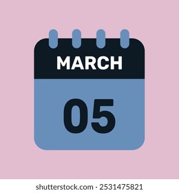 5 march calendar icon vector number date design background