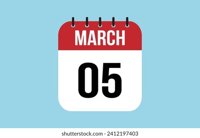 5 March Calendar. March Calendar Vector Illustration.