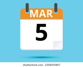 5. März. Flacher Icon-Kalender einzeln auf blauem Hintergrund. Vektorgrafik.