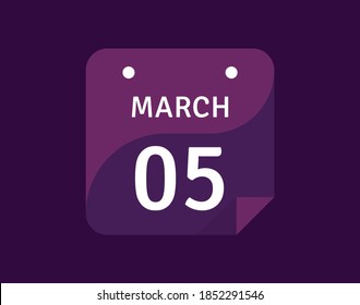 5 March, March 5 icon Single Day Calendar Vector illustration