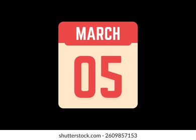 5 March icon text page monthly web design on coral, white, tangerine and black background vector, icon, or illustration with the month of March 5