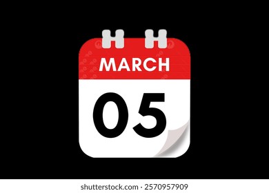 5 March month single day vector, illustration, calendar with red, gray, white and black color background calendar March 5