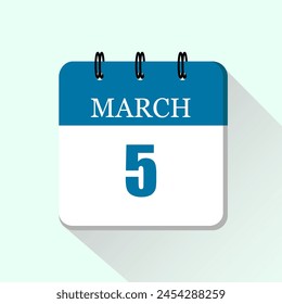 5 March Vector flat daily calendar icon Date and month