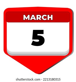 5 de marzo, día del calendario de iconos vectoriales. 5 de marzo. Quinto día de marzo. 5.º número de fecha. calendario de 5 días. Cinco fechas. Ilustración del vector