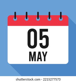 Calendario del 5 de mayo. Fondo Azul. Calendario de vectores.
