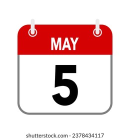 5 de mayo, icono de fecha de calendario sobre fondo blanco.