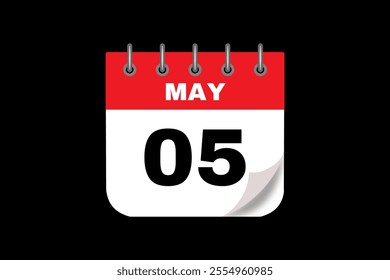 5 May calendar icon text page monthly web design on red, white and black background vector, icon, or illustration with the month of May 5