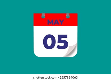 5 May calendar icon text page monthly web design on red, and blue background vector, icon, or illustration with the month of May 5