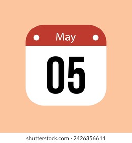 5 May calendar vector icon. Red May date for the days of the month and the week on a light background