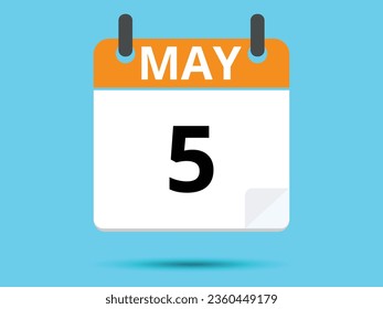 5 May. Flat icon calendar isolated on blue background. Vector illustration.