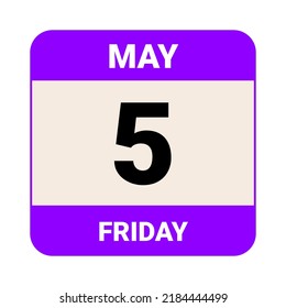 5 de mayo, viernes. Plantilla de fecha. Diseño útil para la promoción de calendarios o eventos. Ilustración vectorial Archivo EPS 10.