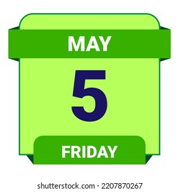 5. Mai, Freitag. Datumsvorlage. Nützliches Design für Kalender- oder Veranstaltungswerbung. EPS10 Datei, Vektorgrafik. Einzeln auf weißem Hintergrund.