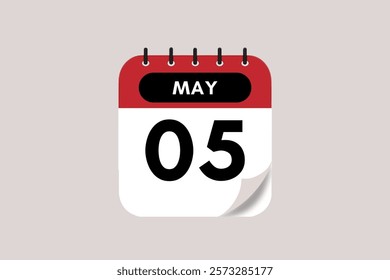 5 May month single day vector, illustration, calendar with rose red, black and off-white color background calendar May 5