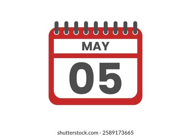 5 May month single day vector, illustration, calendar with red, black and white color background calendar May 5