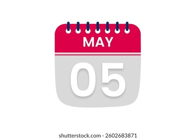 5 May month single day vector, illustration, calendar with red, off white and white color background calendar May 5