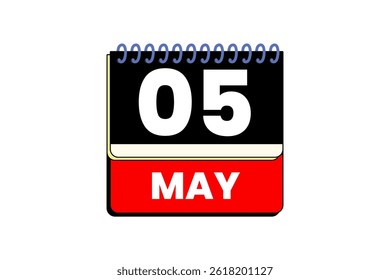 5 may month single day vector, illustration, calendar with red, black, yellow and white color background calendar icon of may 5