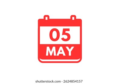 5 de mayo Mes Vector de un solo día, ilustración, calendario con color rojo y blanco Icono de calendario de fondo de mayo 5