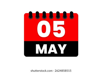 5 de mayo Mes Vector de un solo día, ilustración, calendario con rojo, negro y blanco Icono de calendario de fondo de 5 de mayo