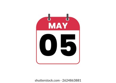 5 maio mês vetor dia único, ilustração, calendário com vermelho, preto e branco ícone de calendário de fundo de cor de maio 5
