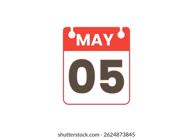 5 may month single day vector, illustration, calendar with red, black and white color background calendar icon of may 5