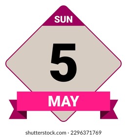 5 May, Sunday. Date template. Useful design for calendar or event promotion. Vector illustration EPS 10 File. Isolated on white background. 